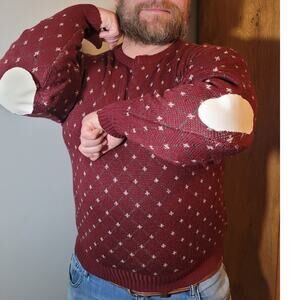 Vintage 80s Mens Maroon Diamond Sweater Sz Medium Elbow Patches Grandpacore